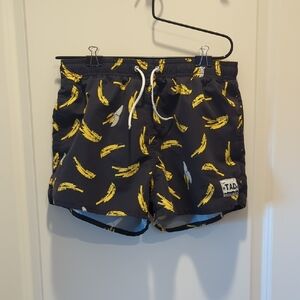 TAD Men's Banana Print Swim Trunks - Black and Yellow